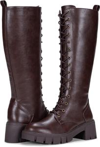 Женские сапоги Vepose 953 до колена с высокой платформой и широким каблуком, шнуровка, готические панк-сапоги для платьев и джинсов, Whisky