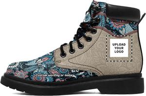 Персонализированные модные ботильоны для мужчин и женщин с логотипом, именем или фото, водонепроницаемые стильные ботинки с мандалой AWSOLE, Beige/Black/Blue/Pink