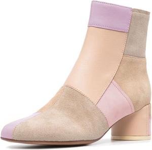 Женские ботильоны YDN с закругленным носком, невысоким устойчивым каблуком, боковой молнией, модным сочетанием замши, для офиса, теплые обувь, размер 4-15 US, Lightpink