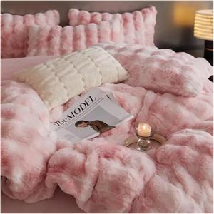 YUSIWOAL Комплект постельного белья из искусственного меха и бархатного вельвета сине-серого цвета