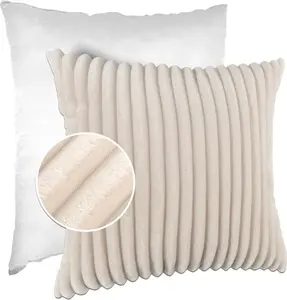 Декоративная подушка LILLI BIG CORD велюр с застежкой-молнией 60x60 см Однотонная подушка UNI цвета слоновой кости, легкая в уходе. ANRO Trade GmbH