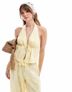 Эксклюзивный пляжный топ Frolic с завязкой-халтер спереди и вышивкой лимонно-желтого цвета