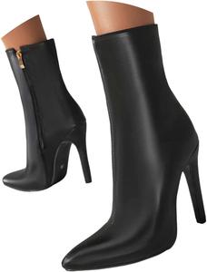 Женские ботильоны на шнуровке с сексуальным каблуком-стилетто, заостренным носком, высокие ботильоны с молнией сбоку, зимняя обувь 2025 Generic, Black