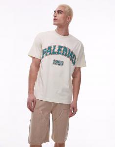 Футболка Topman свободного кроя с принтом «Палермо» цвета экрю