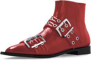 Женские ботильоны FOWT с уникальным заостренным носком, двумя пряжками, боковой молнией, плоским каблуком, стильные и удобные повседневные, размеры 4-16 США, Red