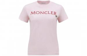 Футболка с вышитым логотипом Moncler, розовая