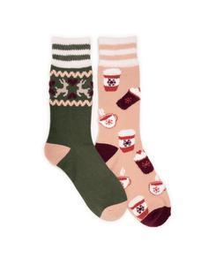 Женские уютные домашние носки с оригинальным дизайном, 2 пары MUK LUKS, Green/rose