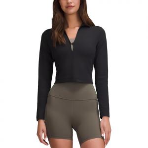 Футболка поло с длинным рукавом из стрейч-хлопка Женская Lululemon, Эспрессо/Эспрессо