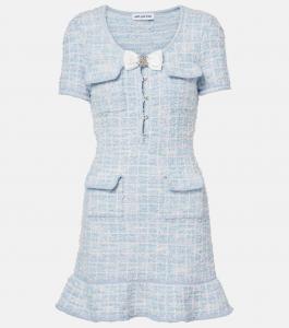Клетчатое трикотажное мини-платье Self-Portrait, синий
