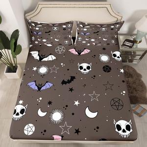 Erosebridal Комплект постельного белья Happy Halloween с принтом призраков, пауков, летучих мышей и черепов в темно-коричневых тонах, Terra Brown