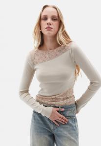 Блуза OXXO MET RONDE HALS EN DETAIL, Feather Gray/Beige