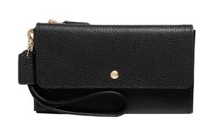 Тройной кожаный клатч маленького размера женский черный COACH