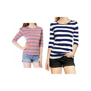 2 упаковки женских повседневных футболок с принтом и круглым вырезом с рукавами до локтя ALLEGRA K, цвет Blue And Pink