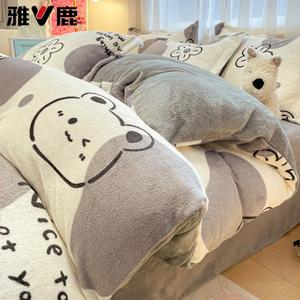 Yalu Пододеяльник 220х240 см из молочного вельвета, утолщенный, цвет Dotted Bear