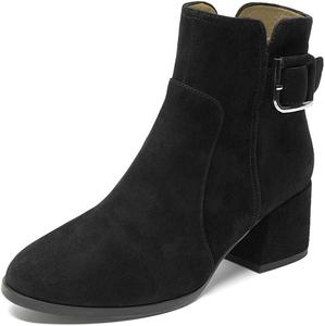 FSJ Женские удобные ботильоны с округлым носком, боковыми молниями, невысоким массивным каблуком и пряжкой, повседневная зимняя обувь, Black