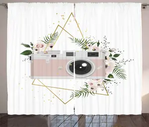 Штора ABAKUHAUS Rustic, с машинным узором и цветочными листьями, универсальная ленточная штора для гостиной с петлями и крючками, 280 x 175 см, цвет "розовый лесной зеленый серый" Abakuhaus