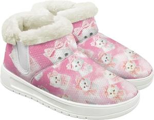 Женские ботинки выше щиколотки с мягкой меховой подкладкой, короткие зимние снежные ботинки с удобной подошвой из пены с эффектом памяти, зимние кроссовки на молнии Chririnla, Pink Gradient Cat