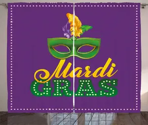 Штора ABAKUHAUS "Карнавал в деревенском стиле", зеленая маска с перьями, присборенная штора для спальни с петлями и крючками, 280 x 245 см, цвет: зеленый, желтый, фиолетовый Abakuhaus