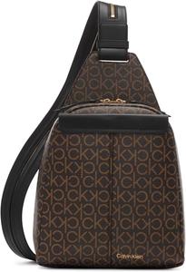 Рюкзак Calvin Klein Millie для женщин - веганская кожа, монограмма, 2 кармана, коричневый/хаки/черный, один размер, Brown/Khaki/Black