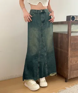 Расклешенная джинсовая юбка с бахромой по низу Aimoha - Select -, цвет Blue