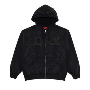 Толстовка Supreme Leather Appliqué Zip Up Hooded Sweatshirt, Black