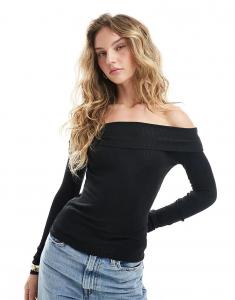 Тонкий трикотажный топ Brave Soul с открытыми плечами и длинными рукавами черного цвета