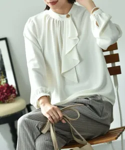 Блузка Pola с золотыми пуговицами и воротником-рюшами Interplanet, цвет Off White