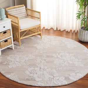 Ковер SAFAVIEH, 183 x 183 см, Glamour Collection, круглый, Beige & Ivory, ручной работы из шерсти и вискозы, идеально для гостиной, столовой, спальни (GLM625B)