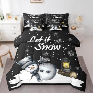 Erosebridal Комплект постельного белья Cartoon Snowman с реверсивным одеялом в стиле масляной живописи, Black White