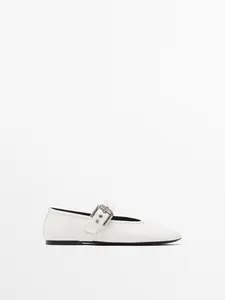 Мягкие балетки с пряжкой Massimo Dutti, белый