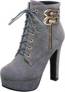 Женские ботильоны с шнуровкой на блочном каблуке, байкерские, с круглым носком Renessmi, Grey 3