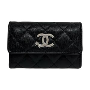 CHANEL Женский кардхолдер из телячьей кожи черный