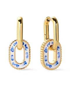 Двойные серьги-кольца - пепельно-голубой мраморный Ana Luisa, gold