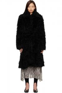Пальто из искусственного меха с поясом Acne Studios, черный
