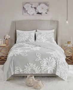 Комплект постельного белья Veronica Floral Tufted из 3 предметов, размер Full/Queen Madison Park, белый/серый