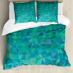 Пододеяльник ABAKUHAUS бирюзового цвета с мозаичным узором в виде треугольников, с защитой от клещей, подходит для аллергиков, с наволочками, 155 x 220 см - 80 x 80 см, темно-синий Abakuhaus