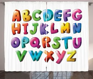 Штора ABAKUHAUS Alphabet Rustic, градиентные цвета, граффити, универсальные ленточные шторы для гостиной с петлями и крючками, 280 x 225 см, лазурно-голубой, темно-голубой Abakuhaus