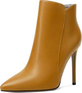 Женские ботильоны Soireelady на шпильке, с закрытым носком, высокие каблуки, ботильоны с молнией, элегантные ботинки на каблуке для осени и зимы, Matte Yellow