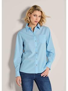 MADELEINE Элегантная блузка с длинными рукавами и воротником-стойкой синего цвета