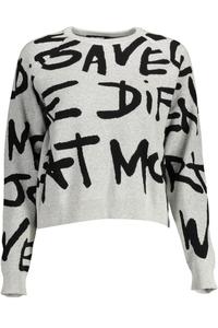 Женский джемпер Desigual хлопковый с надписями, серо-черный