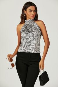 Атласный топ со змеиным принтом и завязками на спине, серебристо-серый FS Collection, серый