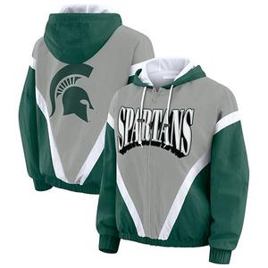 Женская зелено-серая куртка-ветровка Michigan State Spartans с цветными блоками на молнии Wear By Erin Andrews
