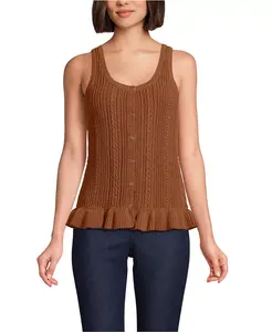 Женский хлопковый свитер без рукавов с оборками и букле Lands' End, оранжевый