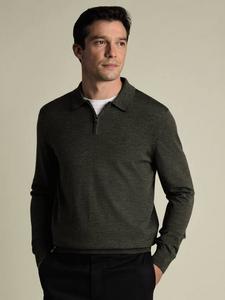 Мерино поло с воротником-стойкой на молнии Charles Tyrwhitt, Olive Green