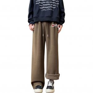 Хлопковые брюки Unisex утепленные с флисовой подкладкой прямого кроя WARRIOR, coffee (diy badge)