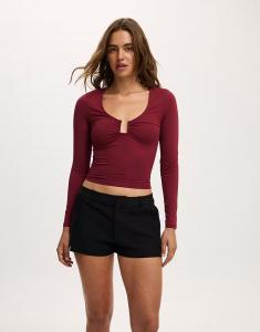 Топ с длинными рукавами и отделкой Steffi бордового цвета Cotton On