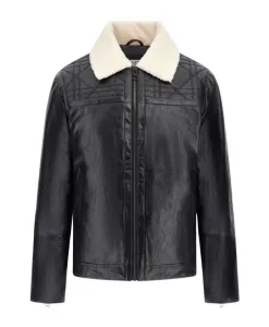 Черная кожаная стеганая куртка на молнии Guess, черный