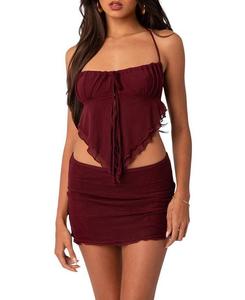 Сетчатый топ Edikted Ariyah с открытой завязкой на спине и рюшами, красный