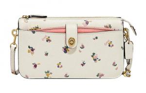 Полированный кожаный клатч, сумка через плечо, кросс-боди Trumpets от COACH для женщин, цвет мел белый/розовый