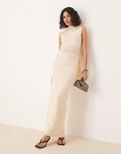 Длинная юбка с флокированным узором кремового цвета Asos Design